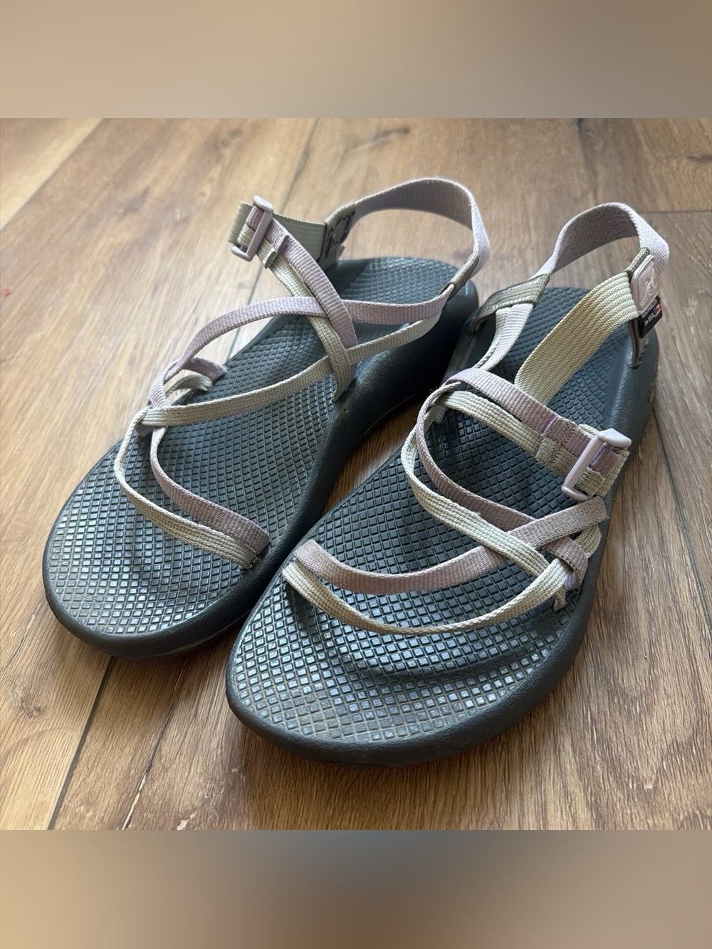Chaco Women’s Strappy Sport Sandals in Gray and Light Pink